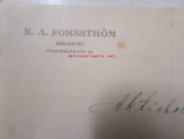 K.A. Forsström, Helsinki 28/12 1921. -asiakirja