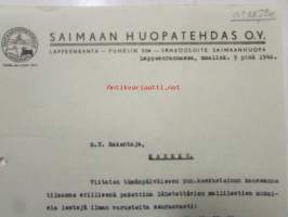Saimaan Huopatehdas O.Y. Lappeenrannassa maaliskuun 5. 1946 -asiakirja