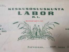 Keskusosuuskunta Labor r.l. Porvoossa syyskuun 17. 1938. -asiakirja