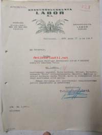 Keskusosuuskunta Labor r.l. Porvoossa syyskuun 17. 1938. -asiakirja