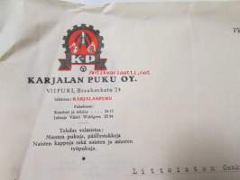 Karjalan puku Oy. Viipuri 31/10. 1933. -asiakirja