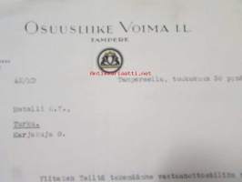 Osuusliike Voima I.L., Tampereella toukokuun 30. 1939. -asiakirja