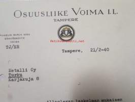 Osuusliike Voima I.L., Tampereella 21/2. 1939. -asiakirja