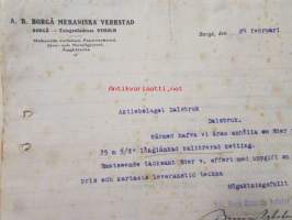 A.B. Borgå Mekaniska Verkstad, Borgå 24 februari 1921. -asiakirja