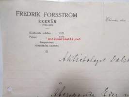 Fredick Forsström, Ekenäs 9.december 1921. -asiakirja