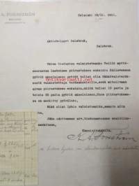K.A. Forsström helsinki 23/11. 1921. -asiakirja