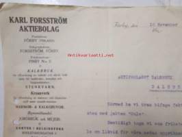 Karl Forsström Aktiebolaget, Förby 10. novenber 1921. -asiakirja