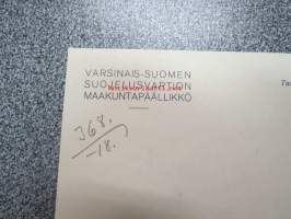 Varsinais-Suomen Suojelusvartion Maakuntapäällikkö -kirjelomake, hyvin säilynyt arkistokappale