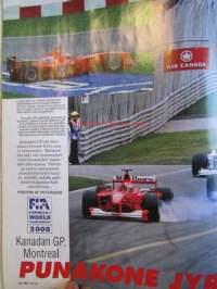 Vauhdin Maailma 2000 nr 7 -mm. Formula 1 GP:t Monaco mikat peräkkäin Kanada Punakoneen kaksoisvoimaa Ranska olisitteko uskoneet, Indy 500, Le Mans 24h, Rata-SM
