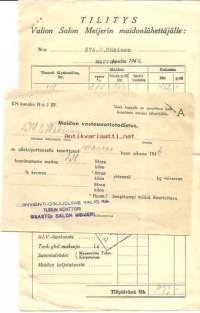 Voinvienti-osuusliike Valio, Salon meijeri - Tilitys ja Maidon vastaanottotodistus 1946 - firmalomake