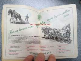 Maatalouskalenteri 1947, runsaasti mainoksia maatalouteen liittyen