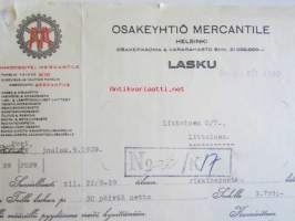 Osakeyhtiö Mercantile, Helsinki jouluk. 5. 1939 - asiakirja