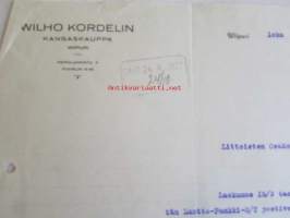 Wilho Kordelin Kangaskauppa lokakuun 22. 1927 - asiakirja