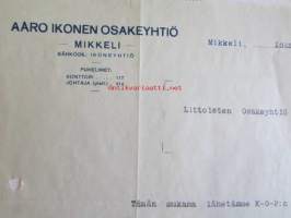 Aaro Ikonen Osakeyhtiö, Mikkeli lokakuun 9. 1922 - asiakirja