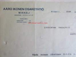 Aaro Ikonen Osakeyhtiö, Mikkeli lokakuun 6. 1922 - asiakirja