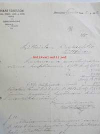 Oscar Isaksson Kangas-turkki-lakki-hattukauppa, Hämeenlinna Toukokuun 2. 1922. -asiakirja