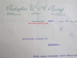 Osakeyhtiö W. A. Ipatoff, Joensuussa syyskuun 18. 1922. -asiakirja