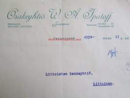 Osakeyhtiö W. A. Ipatoff, Joensuussa syyskuun 11. 1922. -asiakirja