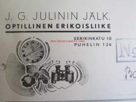 J.G. Julinin Jälk. Optillinen erikoisliike, Turussa joulukuun 29. 1942. -asiakirja