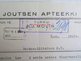 Joutsen Apteekki, Turku joulukuun 31. 1942. -asiakirja