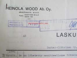 Heinola Wood Ab. Oy. Heinola 30.4. 1942. -asiakirja