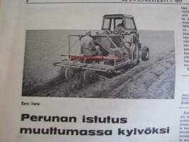Koneviesti 1972 nr 9 -mm. Pohjoismaista maatalous- ja metsäkoneteollisuutta Norja, Perunan istutus muuttunut kylvöksi, Elämäni Sato, Irtolannoitusseminaari,