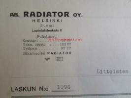Ab Radioator Oy, Helsingissä heinäkuun 25. 1922. - asiakirja