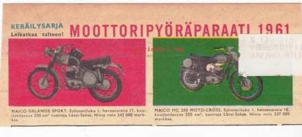 Seuran keräilysarja -  Moottoripyöräparaati 1961. MAICO Gelände Sport ja MAICO MC 250 Moto-Cross.