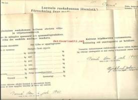 Kuittaus leipäkorttien vastaanotosta / Ilmoitus ruokakunnan hallussa olevista viljatuotteista sekä ruokakunnan jäsenet, Pernå 19.7.1940