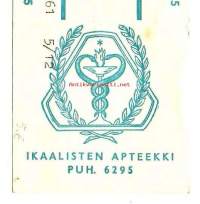 Ikaalisten Apteekki   , resepti  signatuuri 1961