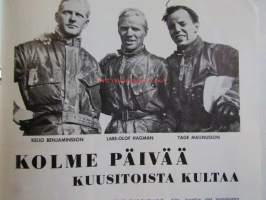 Moottori-urheilu 1960 nr. 7-8 -mm.  David Bickers varmisti EM-arvonsa Ruotsin GP:ssä, Maria Kaizer euroopanmestari, bSA 250 cc C15 -moottoripyörä, Husqvarna