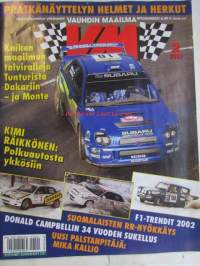 Vauhdin Maailma 2002 nr 2 -mm. Ralli-MM Monte Carlo, Ralli-SM Arctic Lapland Rally, Ralli-SM nuoret &amp; Lady-Cup Lahti, Arras-Madrid Dakar erämaaralli, Motopark