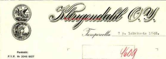Klingedahl Oy Tampere 9.10.1948  - firmalomake
