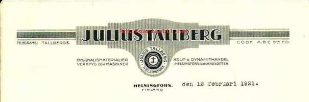 Julius Tallberg Co, Helsinki - firmalomake -   1921