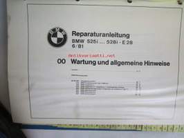 BMW Reparaturranleitung BMW 525 ... 528 i E 28, Katso kuvasta tarkemmat mallit ja sisällystiedot.