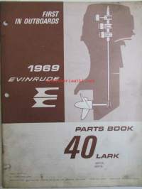 Evinrude 1969 Parts book 40 Lark  (First in outboards), katso tarkemmat mallimerkinnät kuvista.