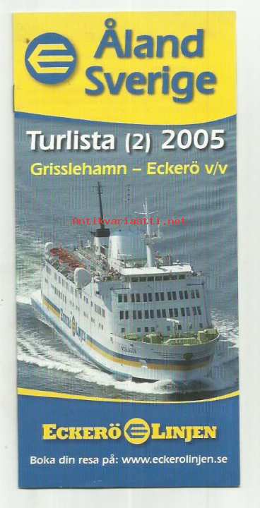Åland-Sverige Turlista 2005 - Eckerö Linjen - Kunto: Hyvä -  