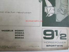 Evinrude 1970 Parts book 9 1/2 Horsepower Sportwin  (First in outboards), katso tarkemmat mallimerkinnät kuvista.