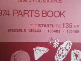 Evinrude 1974 Parts book Starlite 135 HP (First in outboards), katso tarkemmat mallimerkinnät kuvista.