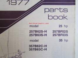 Evinrude Service 1977 Parts book 25 HP / 35 HP, katso tarkemmat mallimerkinnät kuvista.