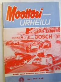 Moottori-urheilu 1962 nr 4 -mm. vuosikymmen moottoriurheilua, mies modenasta, trial tarinoita, mistä kenkä puristaa, ja sitten tankki täyteen, aurinkoinen