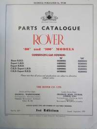 Rover 80 and 100 Parts Catalogue ( part no 4271 ) 1959 - Varaosakirja, Katso kuvista tarkemmat mallitmerkinnät  ja sisällys