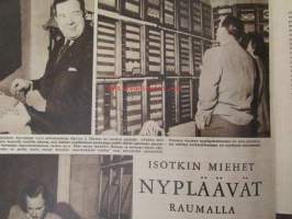 Suomen Kuvalehti 1952 nr 23 -mm. Maailma pyörii Gina Lollobrigida Kio Yamauchi Viktor Sjöström Anthony Eden, Isotkin miehet nypläävät Raumalla, Oliko maailman