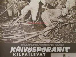 Suomen Kuvalehti 1952 nr 34 -mm. Kannessa Martti Huttunen Suomen paras porari, Jälkiharavointia Olympiakentältä ja vähän muualtakin, Suuntana nykyaika veistos