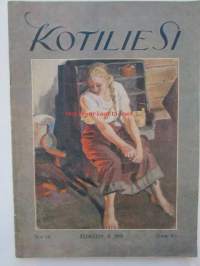 Kotiliesi 1928 nr 16, Kansikuva Ingrid Ruin - Aamukahvi, Chevrolet Imperial, Herneiden ja papujen yksinkertaisia säilöntätapoja, Pappilan emännän huolia 1890-luvulla