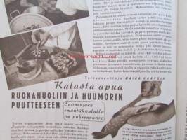 Kotiliesi 1947 nr 10 -mm. Kotipuutarhurin muistio, Kalasta apua ruokahuoliin ja huumorin puutteeseen, Kevätmessujen merkeissä, Sellaista isää ei olekaan jokaisella