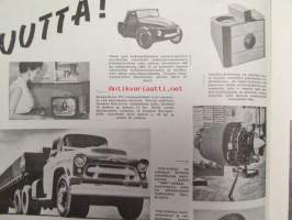 Tekniikan Maailma 1956 nr 5 -mm. Radio-ohjattu pienoisauto, Yksinkertainen ja pienikokoinen matkaradio (kaaviot, kytkennät, kelat, osien sijoittelu, viritys,