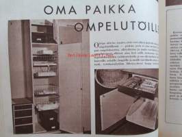 Kotiliesi 1958 nr 19 -mm. Kankaanpainantaa lehtien ja oksien avulla, Talousopettaja Lammasta kasvisten kumppanian, Tee itse lapsillesi lasten kammarin puuesineet,