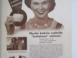 Kotiliesi 1953 nr 6 Maaliskuu -mm. Ajankuvaa kevät 1953. Arabian astiamallistoja hintatietoineen v. 1953  Paula-tyttö 1953, Runsaasti kevätmuotia 1953