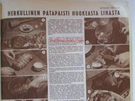 Kotiliesi 1954 nr 2  tammikuu -mm. Herkullinen patapaisti huokeasta lihasta, Keskipäivän ruokailu välipalaka vai pääateria, Jalat leikkien terveeksi, Kumpi